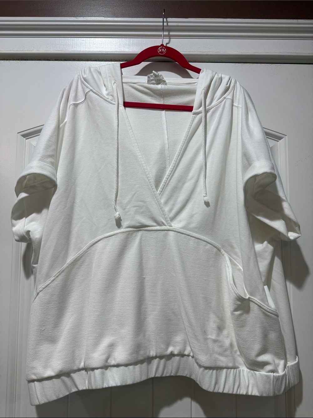 Women's White V-Neck Hooded Pullover Sweatshirt